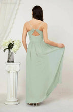 Numbersea  Neck Bridesmaid Dresses Chiffon Long Spaghetti A-line Formal Prom Gown for Wedding Party Evening 2801