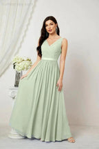 Women's Chiffon Long Bridesmaid Dresses A line Sleeveless Formal Prom Gown for Evening Party Homecoming Dresses 2808