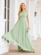 Numbersea One Shoulder Bridesmaid Dresses Long Maxi Formal Evening Party Prom Gowns 28061