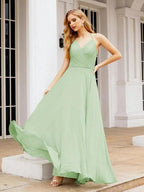Numbersea Halter Chiffon Bridesmaid Dresses Wedding Appare Sleeveless Formal Prom Dress with Ruffled Back 28035
