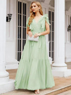 Numbersea Women's Open Back Formal Evening Party Prom Gowns V-Neck Long Chiffon Bridesmaid Dresses with Waist Belt 28038