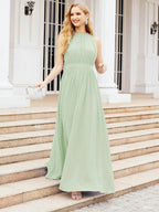 Numbersea Halter Bridesmaid Dress Empire Waist Formal Evening Prom Gown for Mother of The Bride 28030