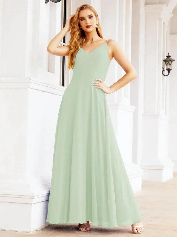 Numbersea Spaghetti Strap Bridesmaid Dresses V Neck Butterfly Back Fromal Evening Party Prom Gown 28036