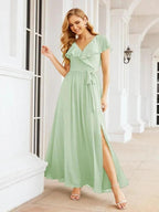 Bridesmaid Dresses with Flutter Sleeves Formal Evening Party Prom Gowns 28044