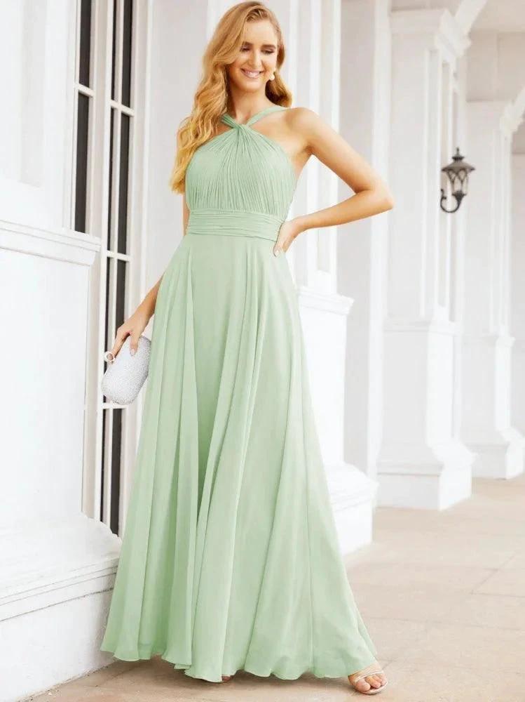 Numbersea Crisscross Halter Bridesmaid Dresses for Party Wedding Evening Prom Maxi Ball Gowns 28053