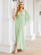 Numbersea Bridesmaid Dresses with Split for Wedding Party Flutter Sleeves 28045