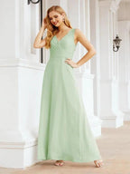 Formal Prom Gown Elegant V-Neck Sleeveless Bridesmaid Dresses for Wedding Party 28037