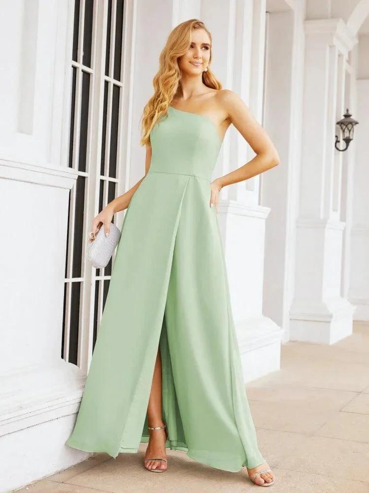 Numbersea Women's One Shoulder Formal Prom Gowns for Mother of The Bride Side Slit Bridesmaid Dresses 28052