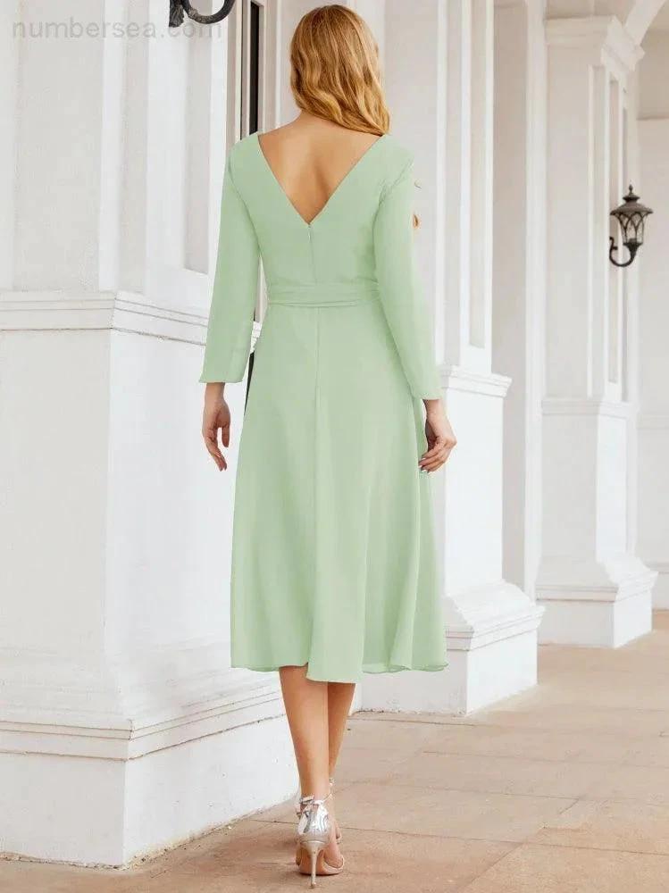 Bridesmaid Dress V-Back Waist Belt Mother of the Bride Wedding Guest SY28031