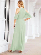 Numbersea Cold Shoulder Bridesmaid Dresses A-Line Long Formal Evening Gowns 28074