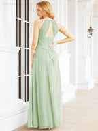 Numbersea Sleeveless Bridesmaid Dresses Long Prom Gown Zipper with Keyhole Back 28056