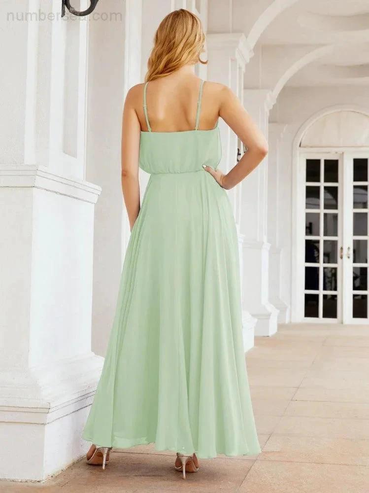 Numbersea  Halter Long Bridesmaid Dresses Formal A line Juniors Dress 28029