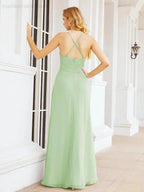 Numbersea Halter Bridesmaid Dresses with Pockets Sleeveless Formal Evening Party Prom Gowns  28055