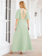 Numbersea V-Neck Bridesmaid Dress Chiffon Long Open Back Formal Dresses for Women Party Evening 28067