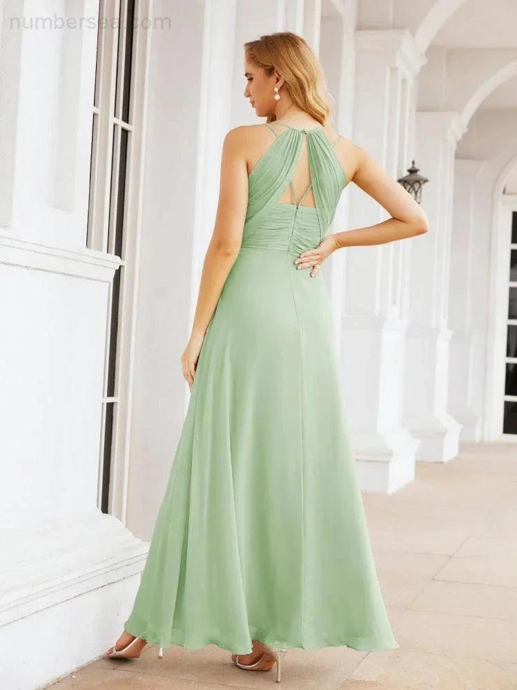 Numbersea Double Spaghetti Straps Bridesmaid Dresses for Women Long Formal Party Dress Side Split 28051