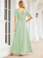 Numbersea Formal Prom Gowns for Mother of The Bride Short Sleeves Bridesmaid Dress 28049