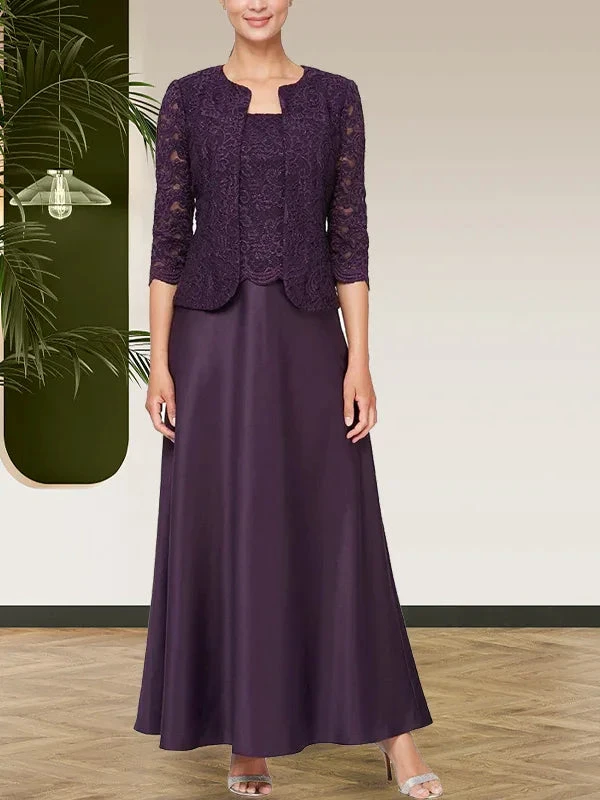 Glitter Lace & Satin Skirt Jacket Dress with Open Jacket