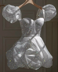Glitter Sparkle White Homecoming Dress Retro White 22nd Birthday Outfit Dress Y4081