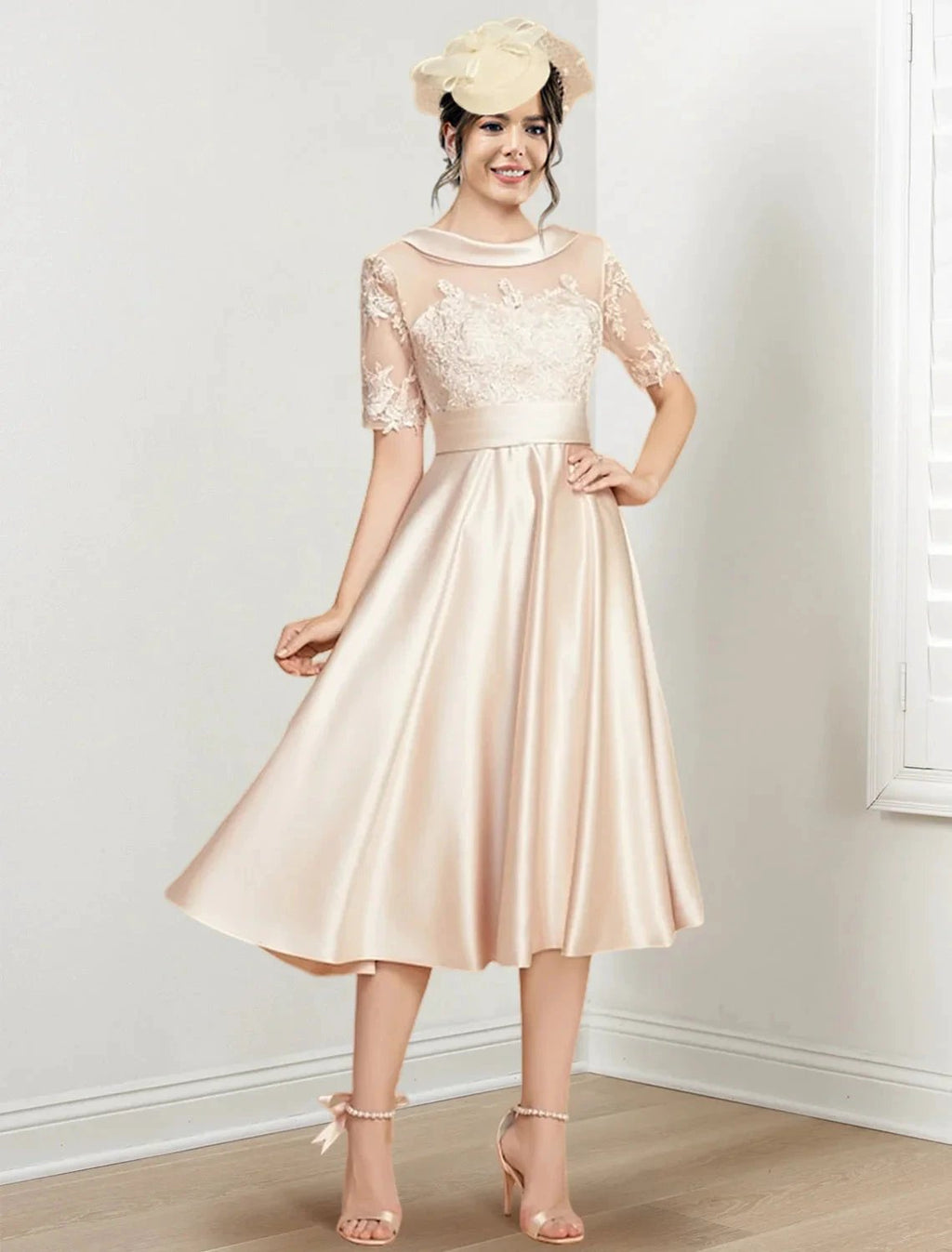 A-Line/Princess Scoop Tea-Length Mother of the Bride Dresses