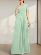 A-line V-Neck Floor-Length Chiffon Mother of the Bride Dress With Pleated