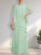Sheath Scoop Floor-Length Chiffon Mother of the Bride Dress