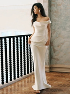 Charming Off Thes Satin Mermaid Evening Dress,White Prom Dress Wedding Dress Y8592