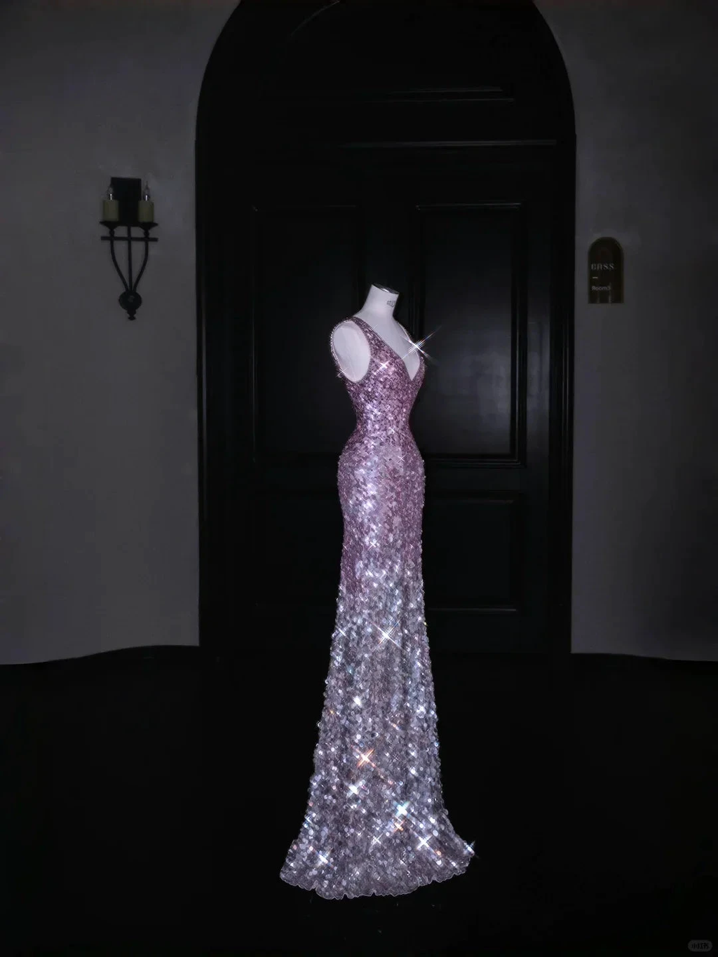 Gorgeous Pink V Neck Sequins Long Prom Dress Evening Dress Y8688