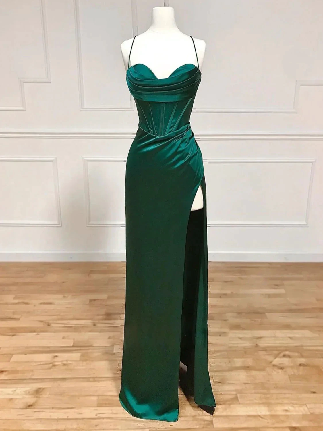 Green Sweetheart Neck Satin Long Prom Dress Green Evening Dresses Y4395