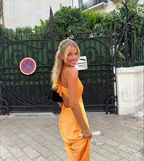 Charming Orange V Neck Mermaid Prom Dress Orange Evening Dress Y7233