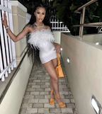 Sexy Strapless Satin Feathers Short White Homecoming Dress Cocktail Dress Y7845