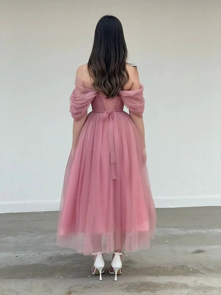 Powder Pink Tulle Dress Engagement Dress Corset Dress Cocktail Dress Evening Dress Y4775
