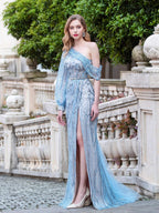 Sheath / Column Fashion Evening Dresses High Split One Shoulder Long Sleeveless Floor Length Prom Dresses