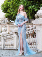 Sheath / Column Fashion Evening Dresses High Split One Shoulder Long Sleeveless Floor Length Prom Dresses