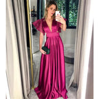 Fuchsia Sexy V Neck Elegant Evening Dresses For Women Y5036