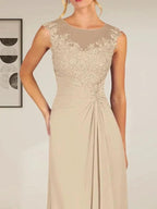 Champagne A-Line Scoop Lace Chiffon Dress