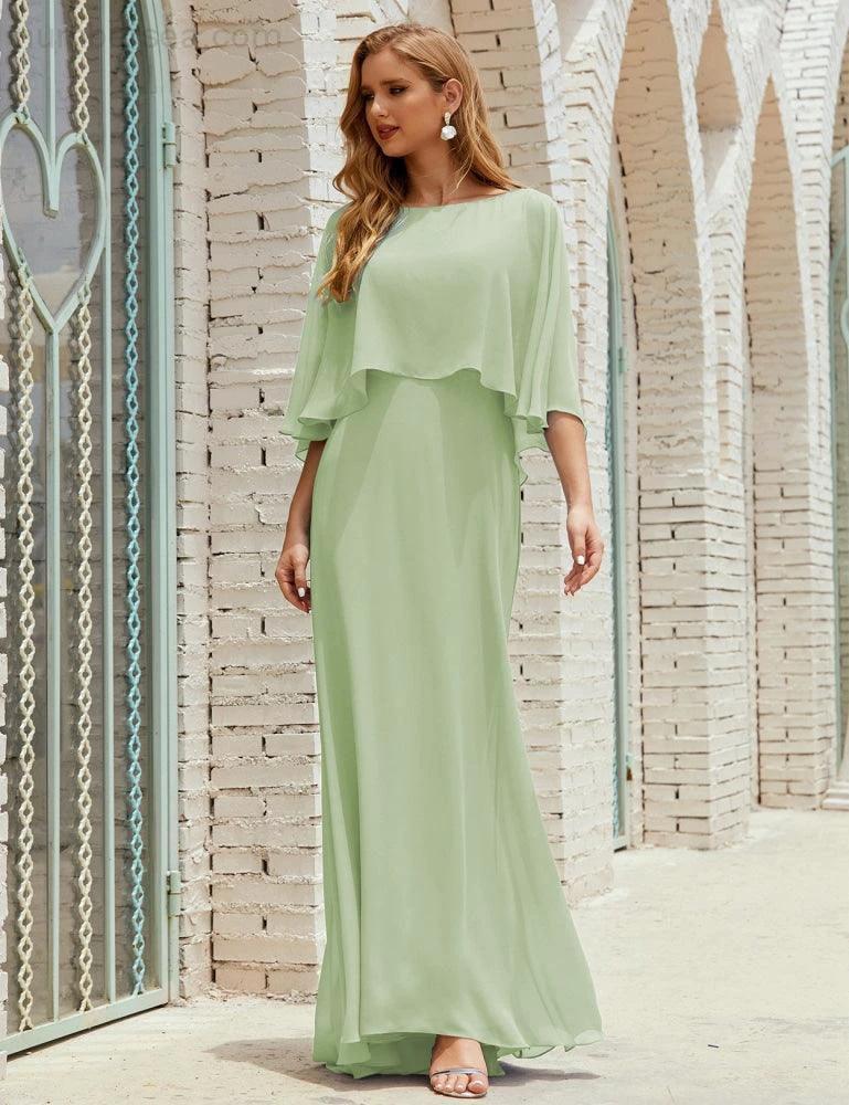 Sunnderly  Bridesmaid Dress Women Long Sleeve V-Neck Chiffon Formal Wedding Party Dress SY28018