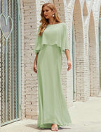 Sunnderly  Bridesmaid Dress Women Long Sleeve V-Neck Chiffon Formal Wedding Party Dress SY28018