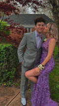 Purple One Shoulder Sequins Evening Dress Glam Dress Y5366