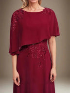 A-line Scoop Floor-Length Chiffon Lace Mother of the Bride Dress With Sequins Beading