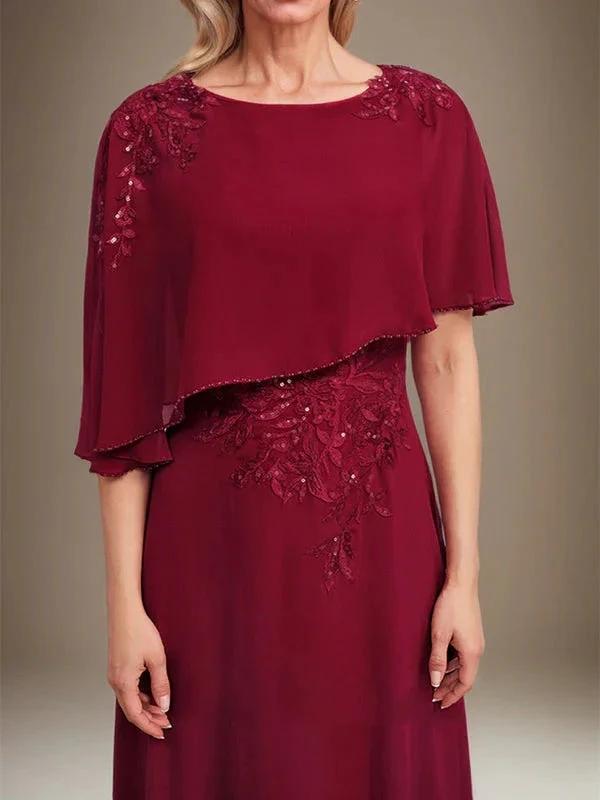 A-line Scoop Floor-Length Chiffon Lace Mother of the Bride Dress With Sequins Beading