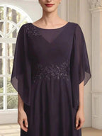 A-line Scoop Illusion Ankle-Length Lace Chiffon Mother of the Bride Dress With Sequins
