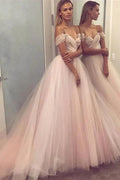 Elegant Long A-line Off the Shoulder Tulle Prom Dresses