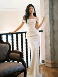 Charming Off Thes Satin Mermaid Evening Dress,White Prom Dress Wedding Dress Y8592