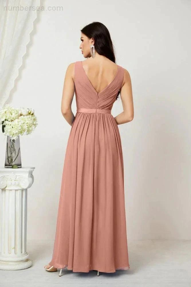 Women's Chiffon Long Bridesmaid Dresses A line Sleeveless Formal Prom Gown for Evening Party Homecoming Dresses 2808