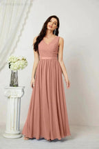 Women's Chiffon Long Bridesmaid Dresses A line Sleeveless Formal Prom Gown for Evening Party Homecoming Dresses 2808