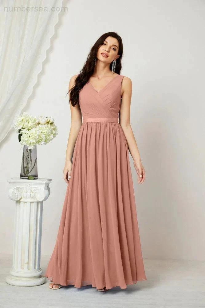Women's Chiffon Long Bridesmaid Dresses A line Sleeveless Formal Prom Gown for Evening Party Homecoming Dresses 2808