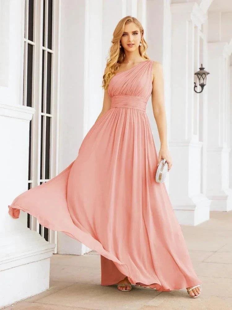 Numbersea One Shoulder Bridesmaid Dresses Long Maxi Formal Evening Party Prom Gowns 28061