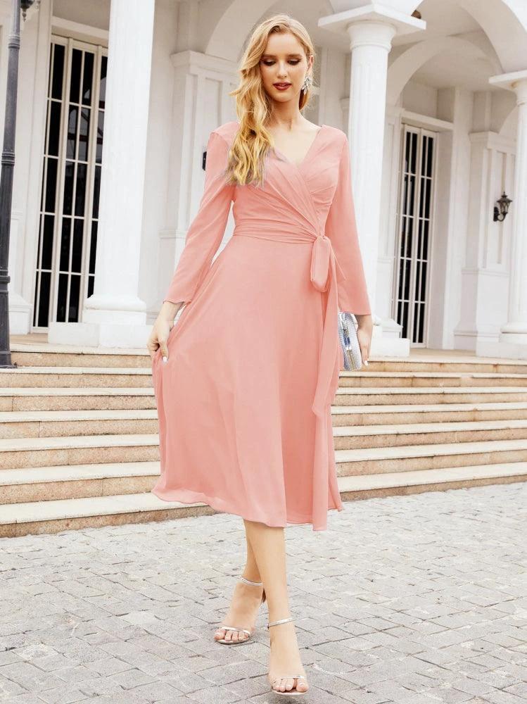 Bridesmaid Dress V-Back Waist Belt Mother of the Bride Wedding Guest SY28031