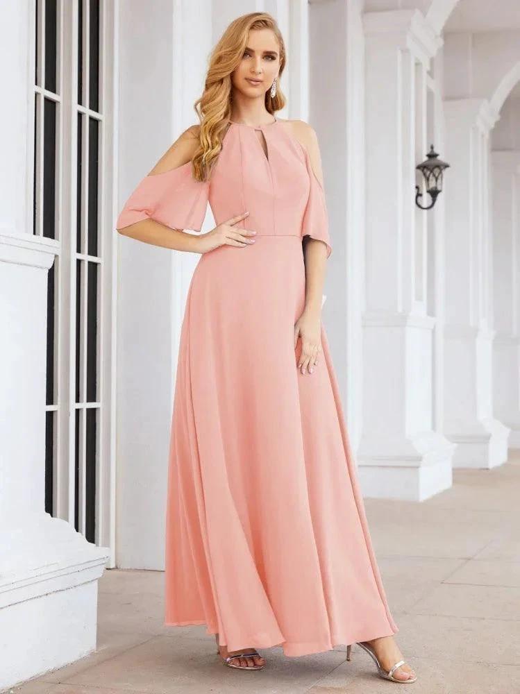 Numbersea Cold Shoulder Bridesmaid Dresses A-Line Long Formal Evening Gowns 28074