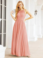 Numbersea Sleeveless Bridesmaid Dresses Long Prom Gown Zipper with Keyhole Back 28056